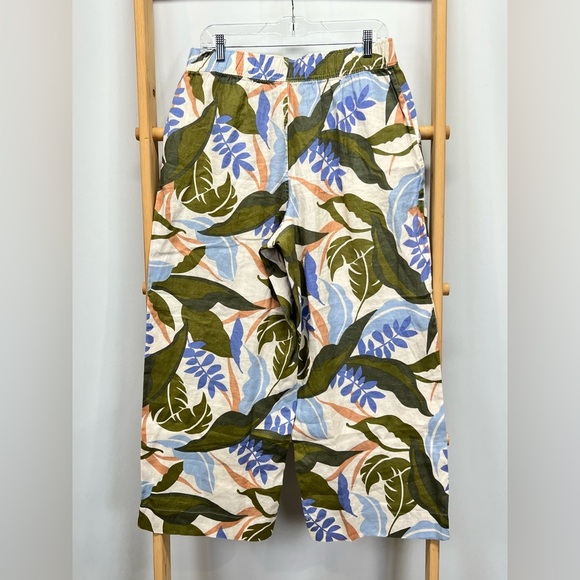 TAHARI 💯 Linen tropical print wide leg crop pants size L. - Picture 7 of 12